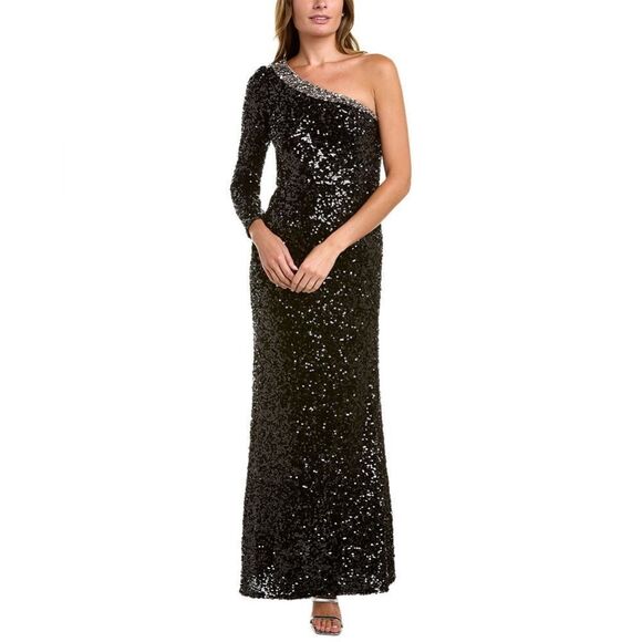 SACHIN & BABI Greta Gown Elegant Black Sequin One-Shoulder Dress/ size 6 - Picture 6 of 10